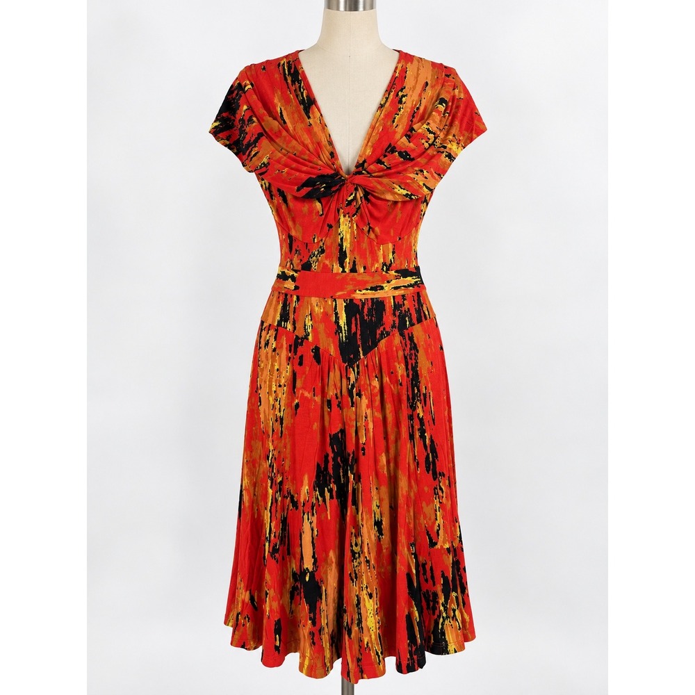 Tracy Reese Draped Frock Womens Size S Orange Red Abstract Bark Print Dress NWT